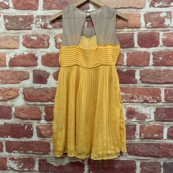 Anthropologie Ark & Co Dress Women's Yellow Tan Sheer Pleated Sleeveless Zip Up - Picture 2 of 8